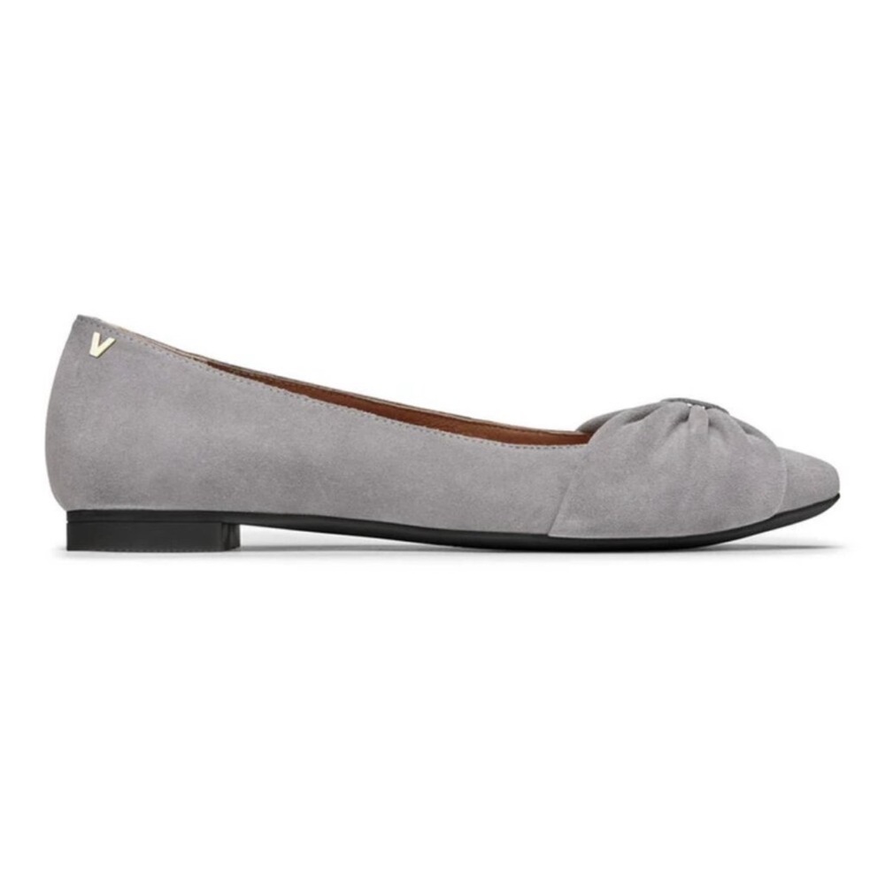 Vionic Gray Suede Knot-Front Ballet Flats